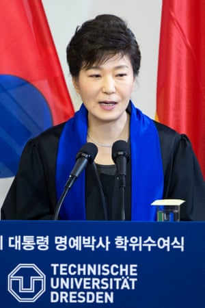 President Park Geun-hye speaks in Dresden in March 2014.