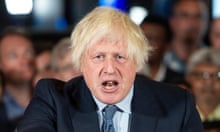 Boris Johnson with wild hair delivers a speech
