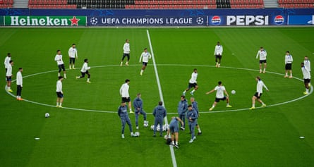 PSG players during a training session ahead of a Champions League match