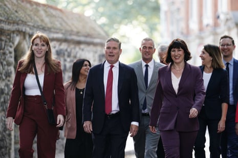 Keir Starmer with some of his shadow cabinet ministers arriving for their first meeting at Westminster this morning after yesterday’s reshuffle.