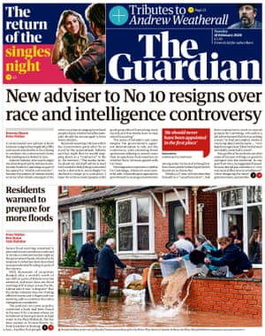 Guardian front page, Tuesday 18 February 2020