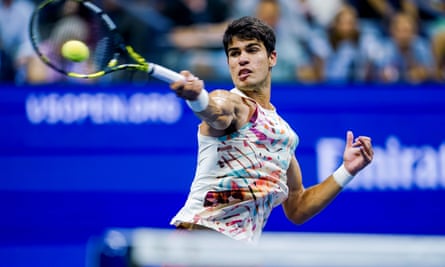 Daniil Medvedev stuns Carlos Alcaraz to set up US Open final showdown with Novak Djokovic | Tennis 5 Carlos Alcaraz in action against Daniil Medvedev during their US Open semi-final in New York.