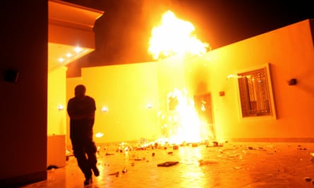 The US consulate in Benghazi in flames during a protest by an armed group in 2012.