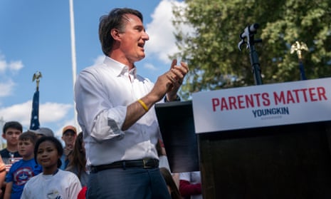 Governor Glenn Youngkin delivers remarks during a Spirit of Virginia 'Back to School Rally' for midterm election Republican candidates in Annandale, Virginia, in August.