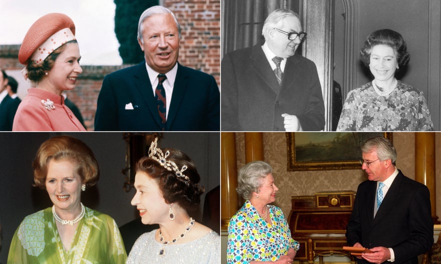 The Queen with Ted Heath, James Callaghan, Margaret Thatcher and John Major