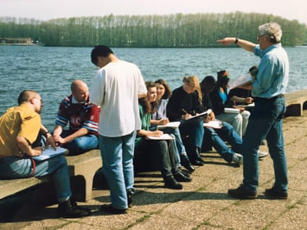 Dick Knowles teaching students from the then University of North London about postwar land reclamation on the shore of Lake Sloterplas, Amsterdam, in 1993