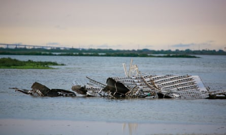 The remains of an exploded SpaceX Starship which launched in March still sit on land in Boca Chica, Texas in May.