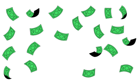cartoon of dollar bills floating