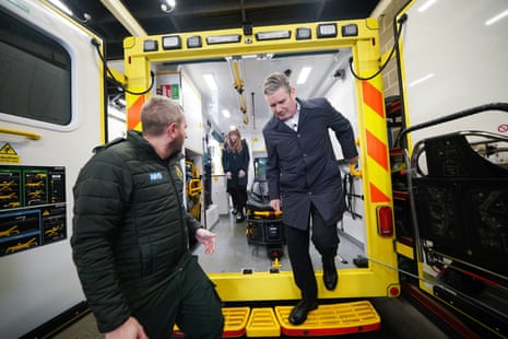 Keir Starmer at Harlow ambulance station in Essex.