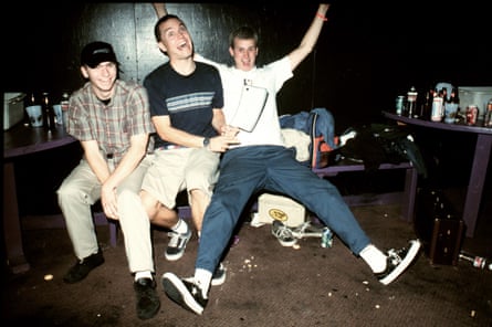 Blink-182’s Travis Barker, Mark Hoppus and Tom DeLonge at the Whisky a Go Go in LA in 1996.)