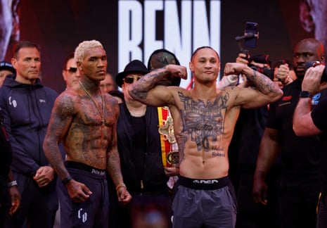 Conor Benn (left) and Regis Prograis pose during the weigh-in.