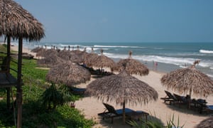 Thatched umbrellas on An Bang beach.