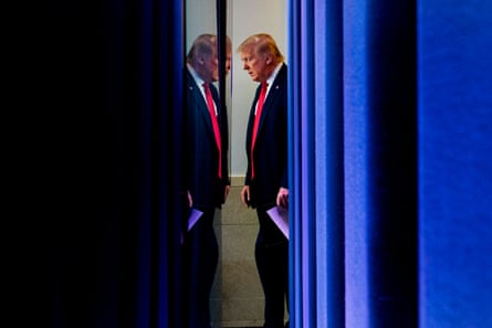 Donald Trump arrives to speak to the press in the Brady briefing room of the White House in July.