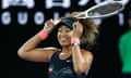 Naomi Osaka celebrates after winning championship point against Jennifer Brady. 