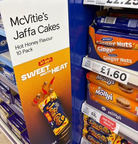 McVities hot honey Jaffa Cakes on display at a Tesco supermarket