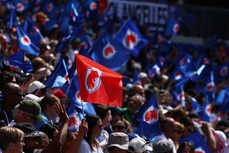 OL Lyonnes fans hold flags at the stands before the match.