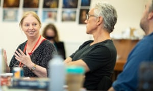 Hilary Mantel and Ben Miles (Thomas Cromwell) in rehearsal for The Mirror and the Light.