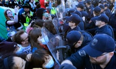 Law enforcement personnel clash with demonstrators at UW-Madison