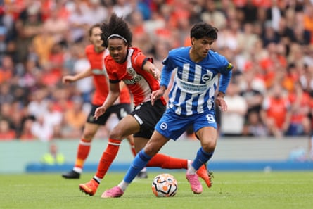 Mahmoud Dahoud holds off Luton’s Tahith Chong during an impressive debut for Brighton