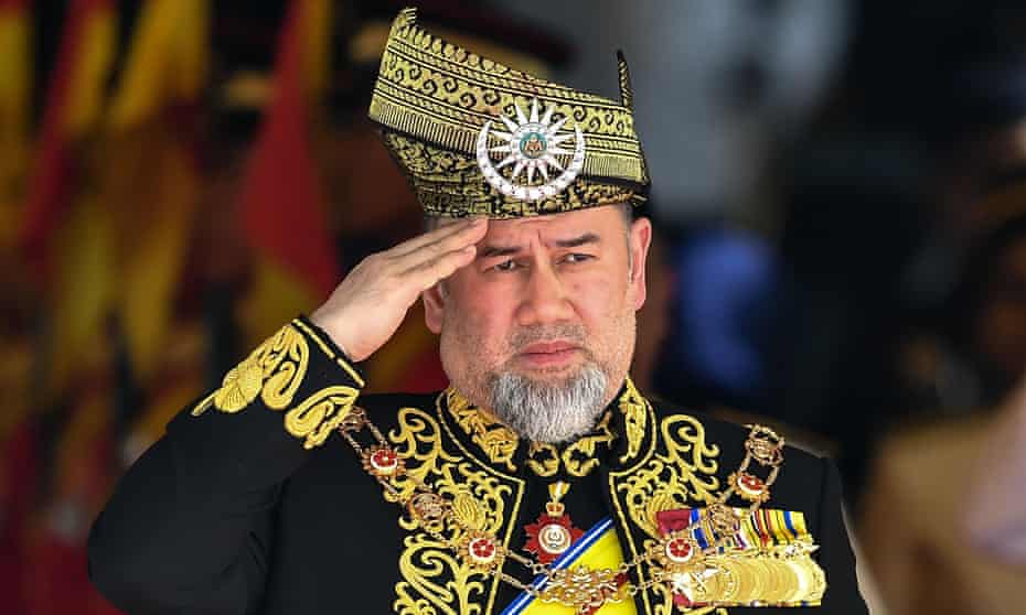15th king of Malaysia, Sultan Muhammad V, saluting at parliamentary event in July 2018