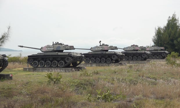 Vintage tanks on display in Kinmen