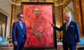 Artist Jonathan Yeo and King Charles III at the unveiling of Yeo's portrait in Buckingham Palace