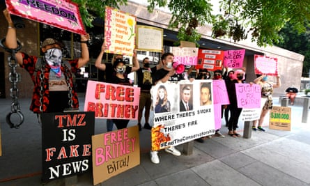 Supporters of Britney Spears attend the #FreeBritney protest outside the Stanley Mosk courthouse in Los Angeles on 16 September 2020.
