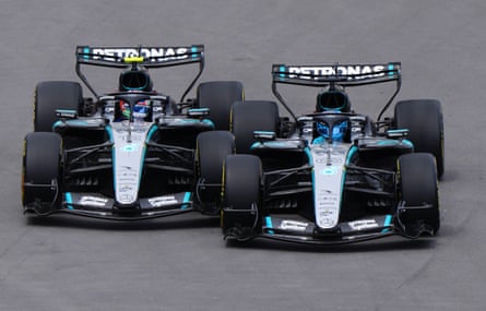 George Russell and Kimi Antonelli are side by side in the Canadian Grand Prix sprint race