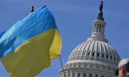 Activists wave Ukrainian flags outside the US Capitol in Washington