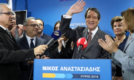 Nicos Anastasiades addresses the media after failing to win an outright majority in the presidential election.