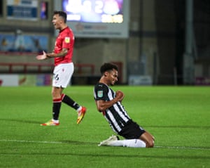 Jacob Murphy celebrates scoring the third for the Magpies.