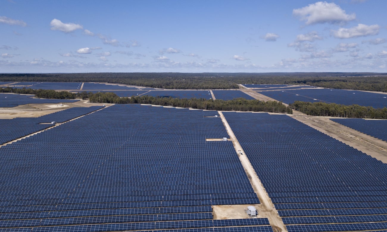 An aerial view of the Darling Downs solar farm near Dalby, Queensland