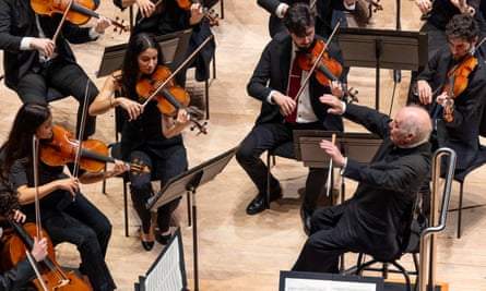 Daniel Barenboim conducts the West-Eastern Divan Orchestra at the Royal Festival hall.