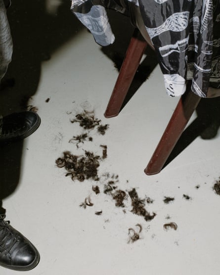 Hair cuttings on the floor