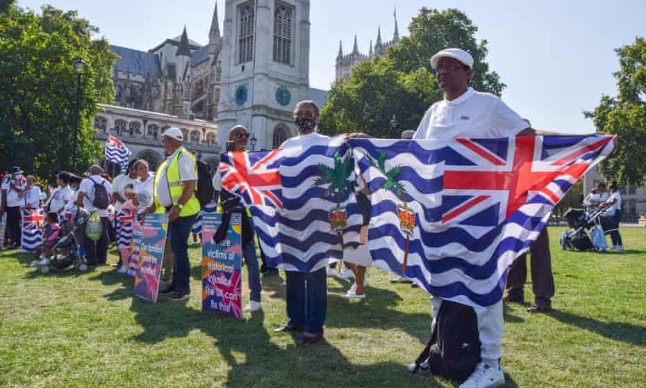 British Indian Ocean Territory islanders gather at Parliament Square in London during legislative scrutiny of the nationality and borders bill.