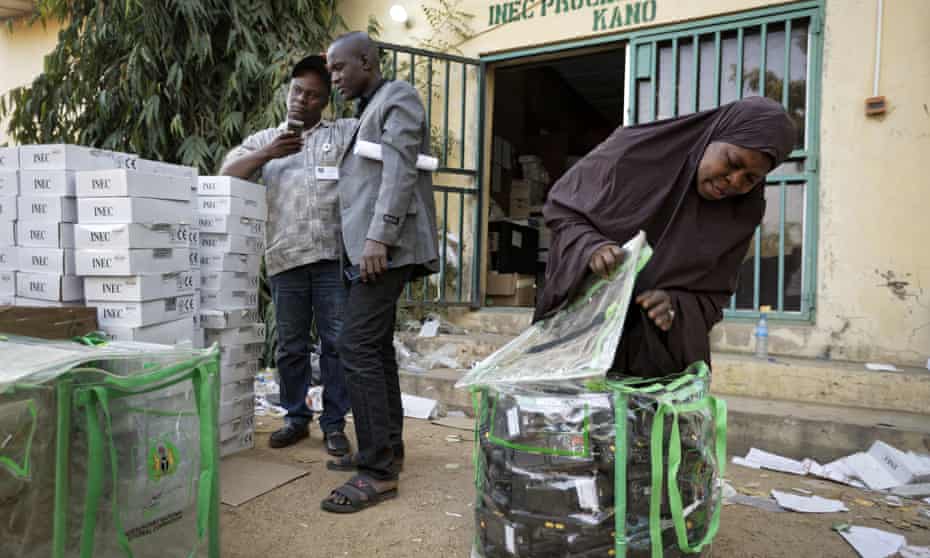 Electoral workers in Kano, northern Nigeria