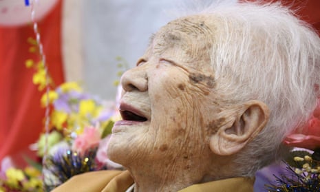 Kane Tanaka, born in 1903, smiles as a nursing home celebrates three days after her 117th birthday in Fukuoka, Japan