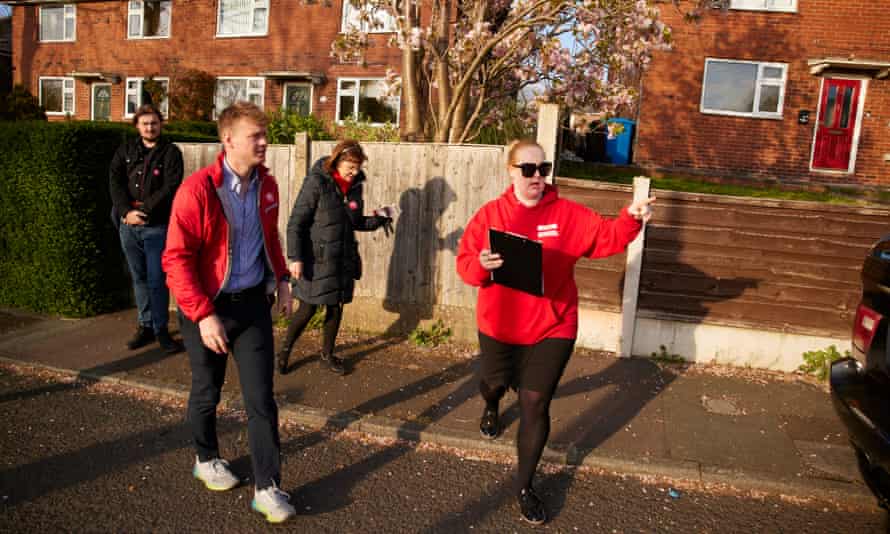 Gareth Staples-Jones (left) and Labour members out canvassing in Radcliffe West.