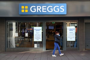 A Greggs bakers store in Cardiff, south Wales, at the start of the lockdown