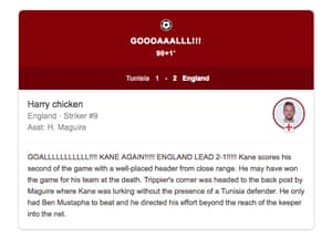 Screenshot of Google player data crediting Harry chicken with England’s goals.