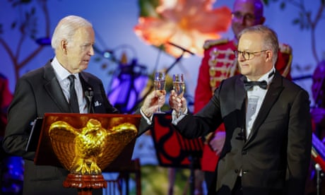 President Joe Biden and Prime Minister of Australia Anthony Albanese toast before the start of the state dinner to the White House on October 25, 2023 in Washington, DC