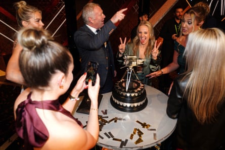 Beth Mead celebrates with her England women's football team players as she celebrates winning The BBC Sports Personality of the Year Award.