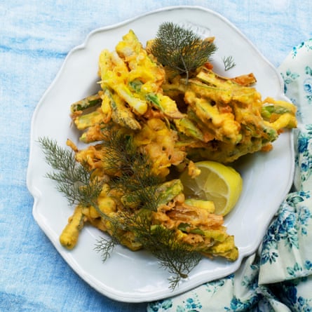 Asparagus and spring onion fritters.