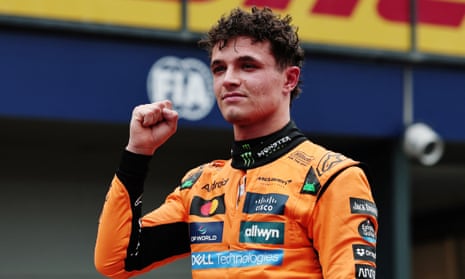 McLaren's Lando Norris celebrates after qualifying in pole position for the Australian Grand Prix.