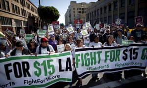 Fast-food workers protest for higher wages in Los Angeles, California. On Saturday, California legislators and labor unions reached an agreement that will take minimum wage from $10 to $15 an hour.