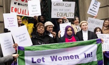 Protest outside the men-only Garrick Club in London.