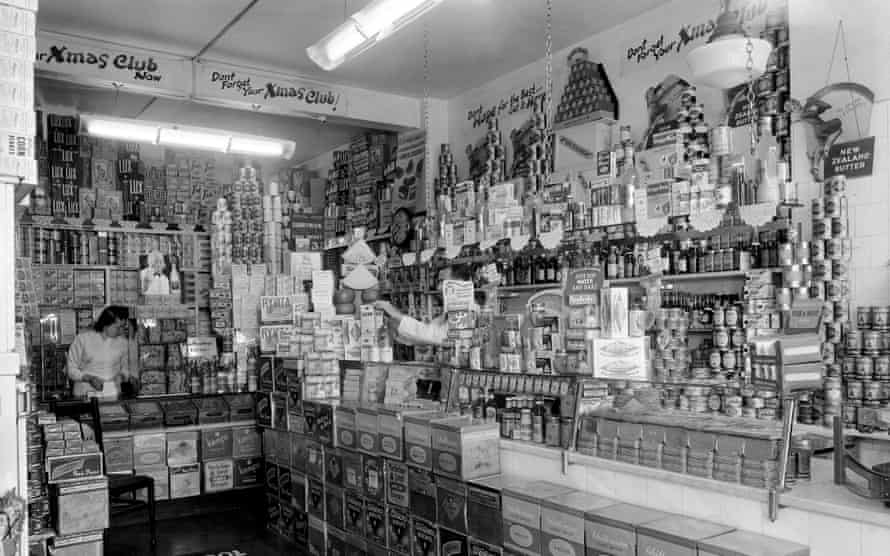 An interior of a grocery shop in the 1950s.