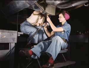 Women at work on a bomber at the Douglas Aircraft Company plant in Long Beach, California, in October 1942.