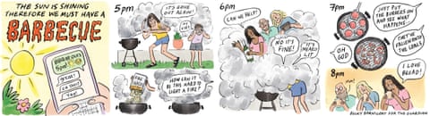 Becky Barnicoat barbecue cartoon, panel 1
