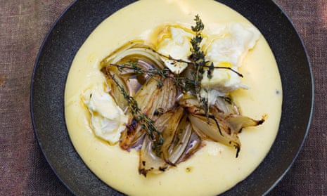 That thyme of year: soft cheese polenta with roast onions.